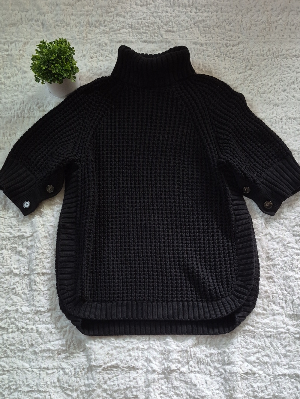 J Crew Black Waffle-Knit Turtleneck Sweater